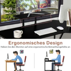 L-förmiger Schreibtisch Eckschreibtisch mit Monitorständer 225 x 48 x 91 cm Schwarz