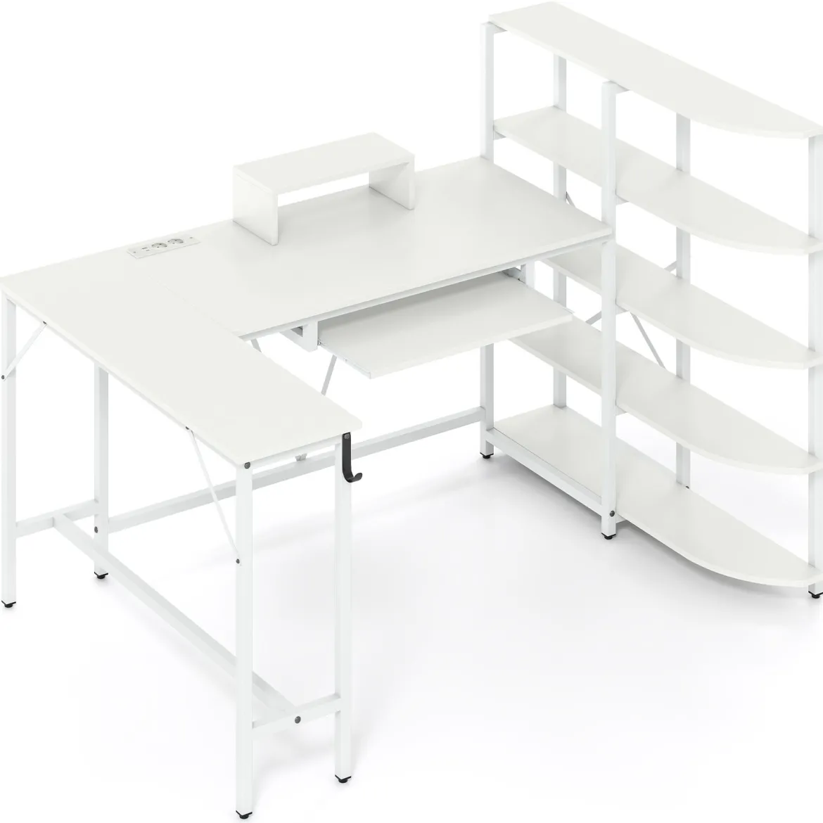 L-förmiger Schreibtisch mit Ablagefächern Eck-Computertisch mit Ladestation Gaming-Tisch Weiß