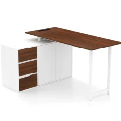 L-förmiger Schreibtisch mit Aktenschrank & Steckdose 138 cm umkehrbarer Eckcomputertisch Braun