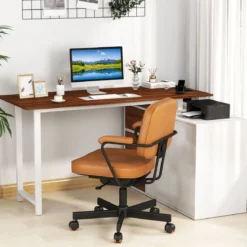 L-förmiger Schreibtisch mit Aktenschrank & Steckdose 138 cm umkehrbarer Eckcomputertisch Braun