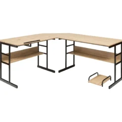 L-förmiger Schreibtisch mit neigbarer Tischplatte unterem Bücherregal & CPU-Ständer Zeichentisch Computertisch 170 x 150 x 75 cm