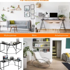 L-förmiger Schreibtisch mit Runder Ecke Moderner Computertisch 148 × 120 × 75 cm Schwarz