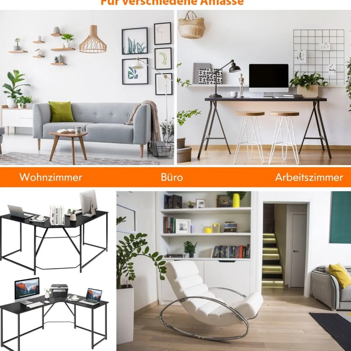 L-förmiger Schreibtisch mit Runder Ecke Moderner Computertisch 148 × 120 × 75 cm Schwarz