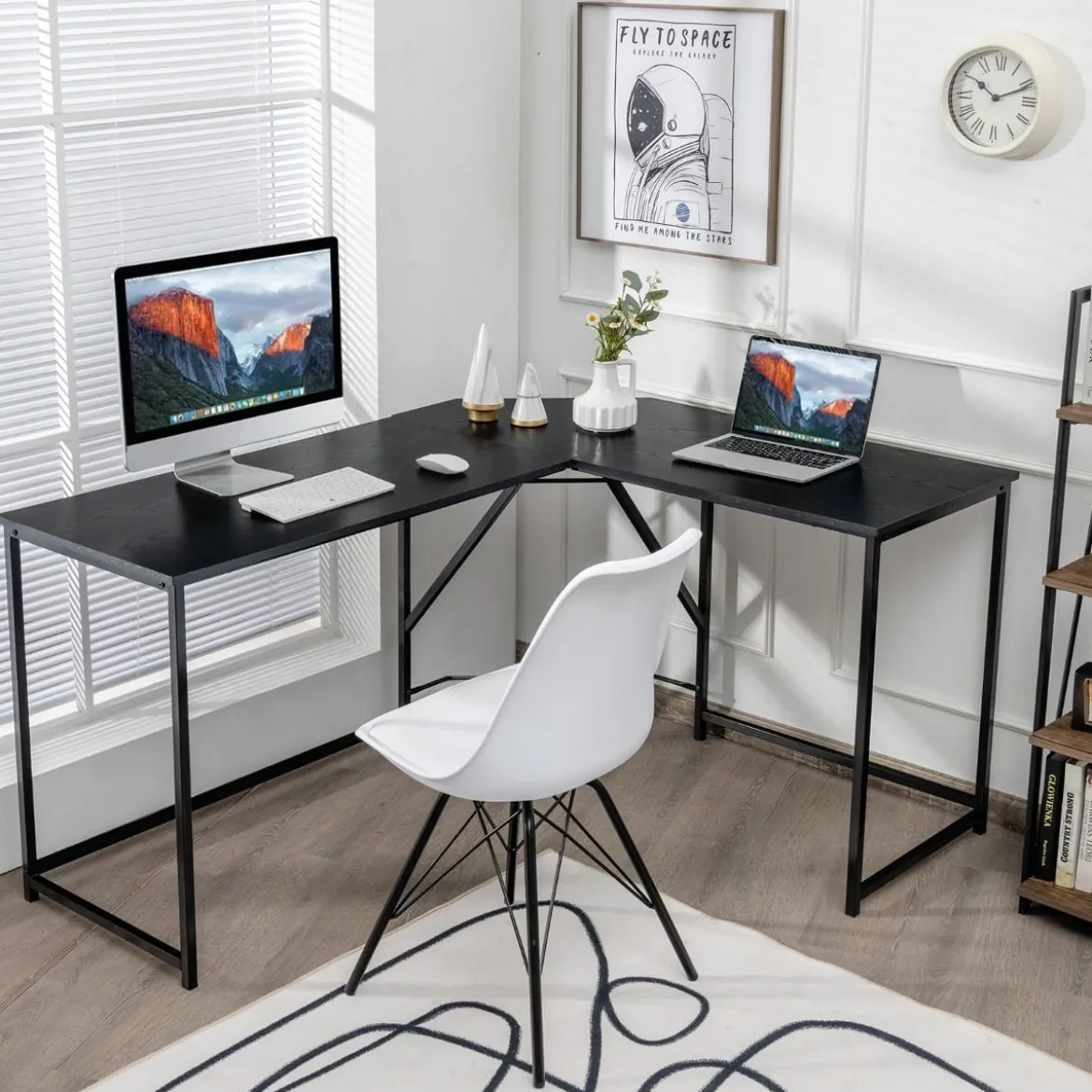 L-förmiger Schreibtisch mit Runder Ecke Moderner Computertisch 148 × 120 × 75 cm Schwarz