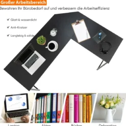 L-förmiger Schreibtisch mit Runder Ecke Moderner Computertisch 148 × 120 × 75 cm Schwarz