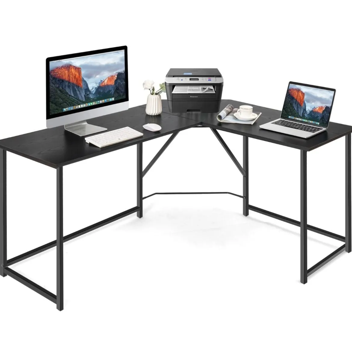 L-förmiger Schreibtisch mit Runder Ecke Moderner Computertisch 148 × 120 × 75 cm Schwarz