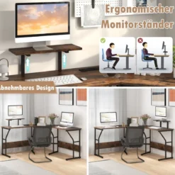L-förmiger Schreibtisch mit Steckdose & Beweglichem Monitorständer Eck Computertisch