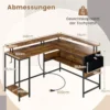 L-förmiger Schreibtisch mit Steckdosen & LED-Beleuchtung & Monitorständer Eckschreibtisch