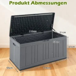 300 L Gartenbox großer HDPE-Aufbewahrungsbox mit Gasdruckfedern & abschließbarem Deckel Grau