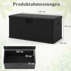 378 L Gartenbox mit Abschließbarem Deckel Wasserdichte Auflagenbox Aufbewahrungsbox Schwarz