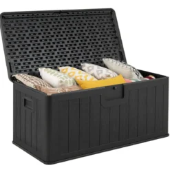378 L Gartenbox mit Abschließbarem Deckel Wasserdichte Auflagenbox Aufbewahrungsbox Schwarz