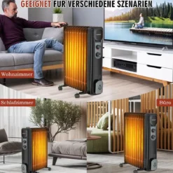 Ölgefüllter Heizkörper Tragbare Elektroheizung mit 3 Heizstufen 50 x 24 x 62 cm Schwarz