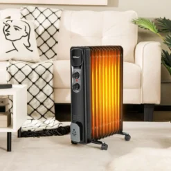 Ölgefüllter Heizkörper Tragbare Elektroheizung mit 3 Heizstufen 50 x 24 x 62 cm Schwarz