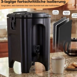 16,5 L Getränkespender mit Zapfhahn Heiß- & Kaltgetränkespender Stapelbare Isolierkanne Schwarz