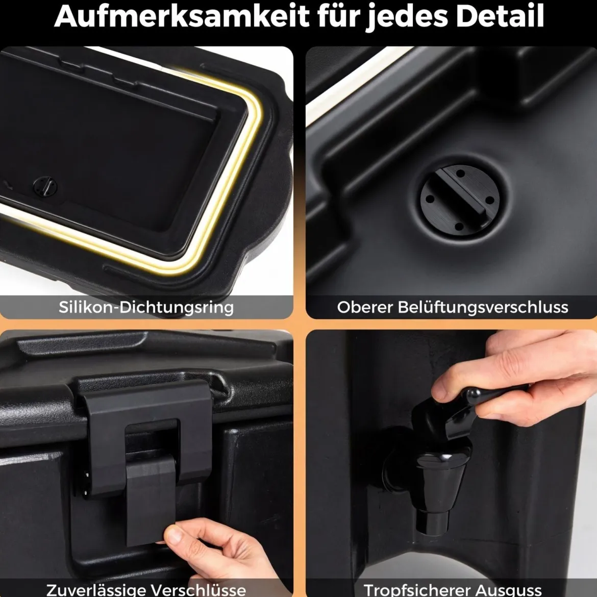 16,5 L Getränkespender mit Zapfhahn Heiß- & Kaltgetränkespender Stapelbare Isolierkanne Schwarz
