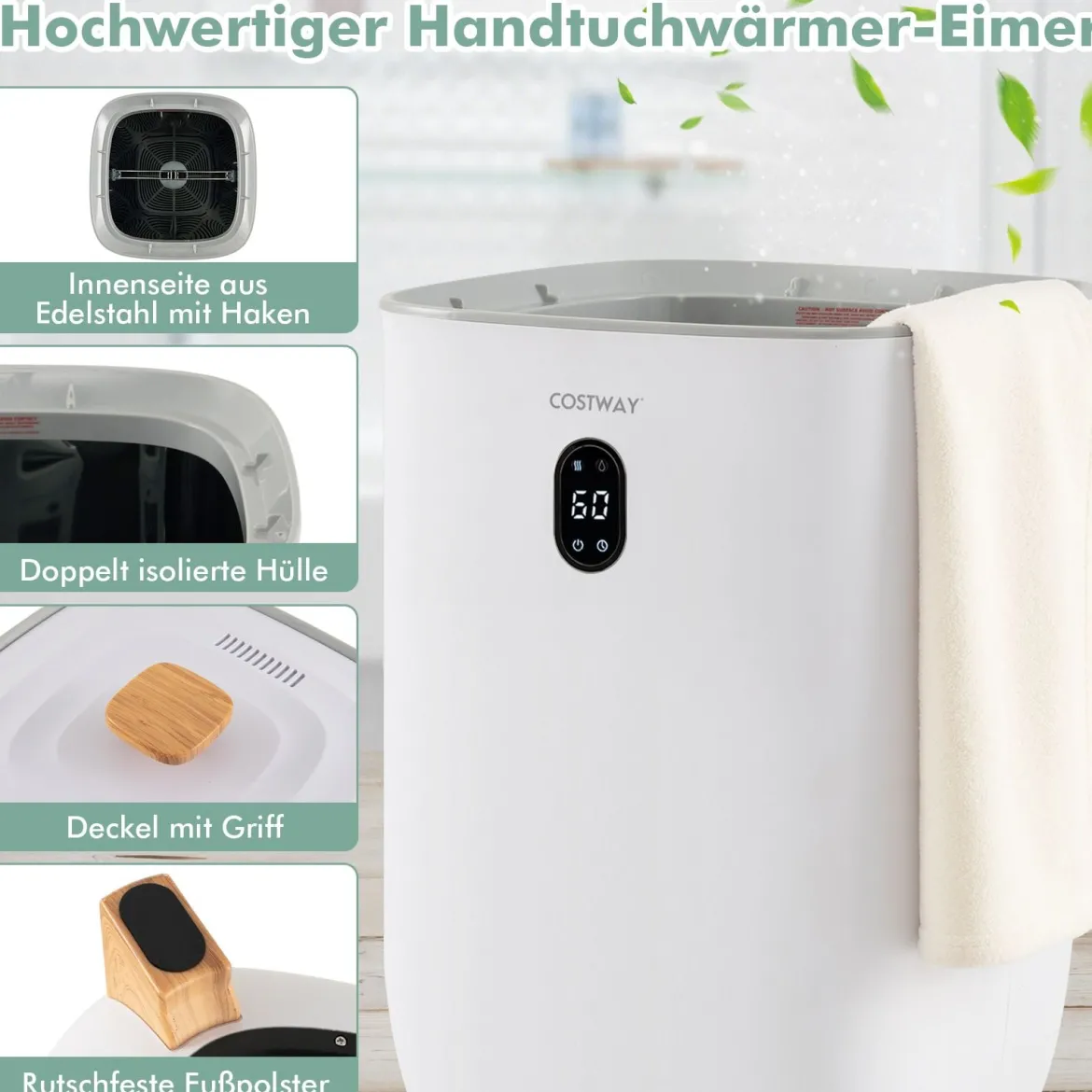 35L Großer Handtuchwärmer mit Timer Elektrischer Handtuchtrockner Deckenwärmer Weiß