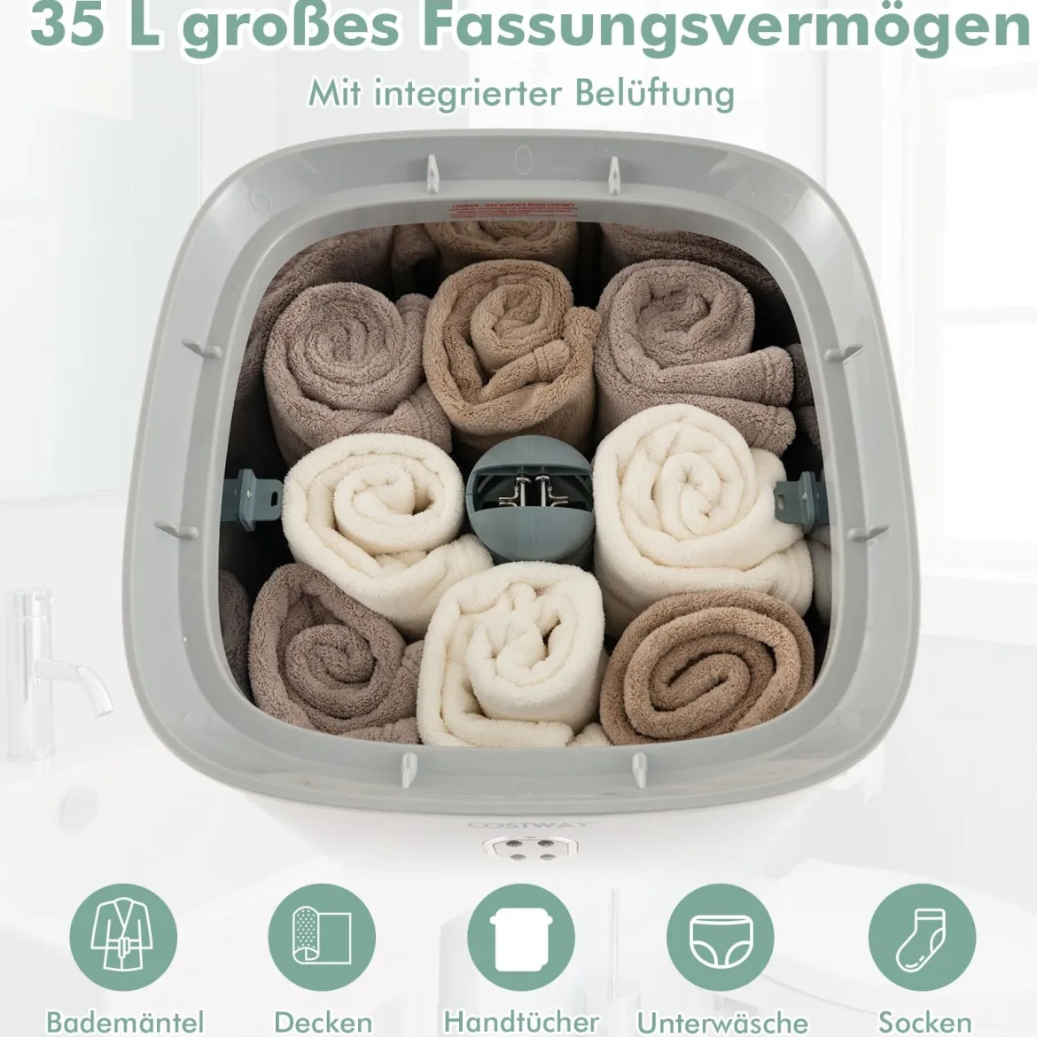 35L Großer Handtuchwärmer mit Timer Elektrischer Handtuchtrockner Deckenwärmer Weiß