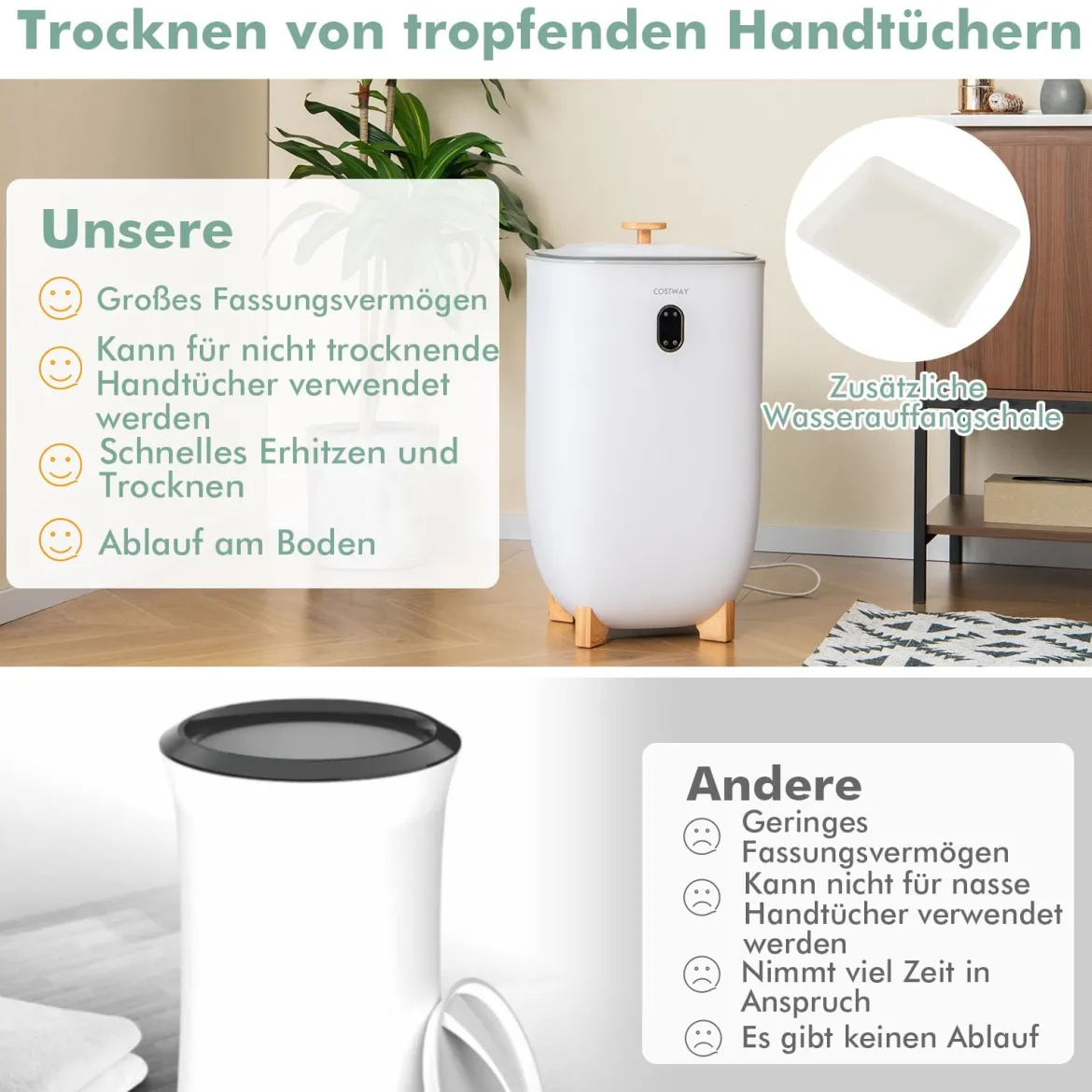 35L Großer Handtuchwärmer mit Timer Elektrischer Handtuchtrockner Deckenwärmer Weiß