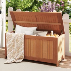 220L Holz Gartenbox mit Deckel Holztruhe bis 150 kg Belastbar Auflagenbox Aufbewahrungsbox