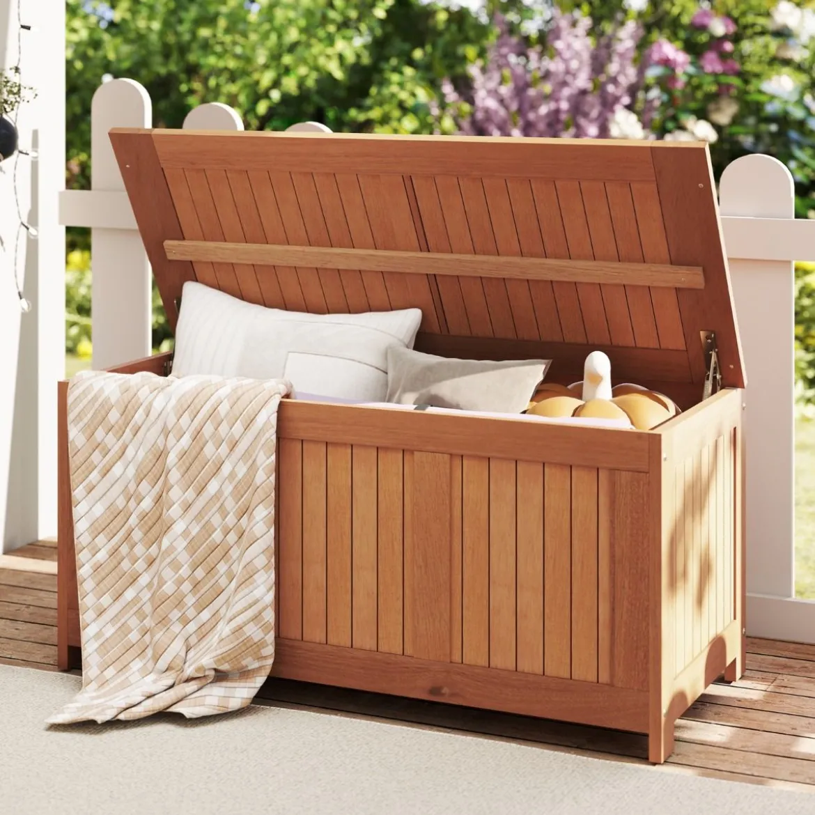 220L Holz Gartenbox mit Deckel Holztruhe bis 150 kg Belastbar Auflagenbox Aufbewahrungsbox
