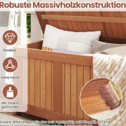 220L Holz Gartenbox mit Deckel Holztruhe bis 150 kg Belastbar Auflagenbox Aufbewahrungsbox