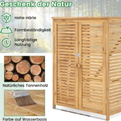 120 L Holz Mülltonnenhaus mit Öffnendem Deckel & Doppeltüren & Abschließbarem Riegel