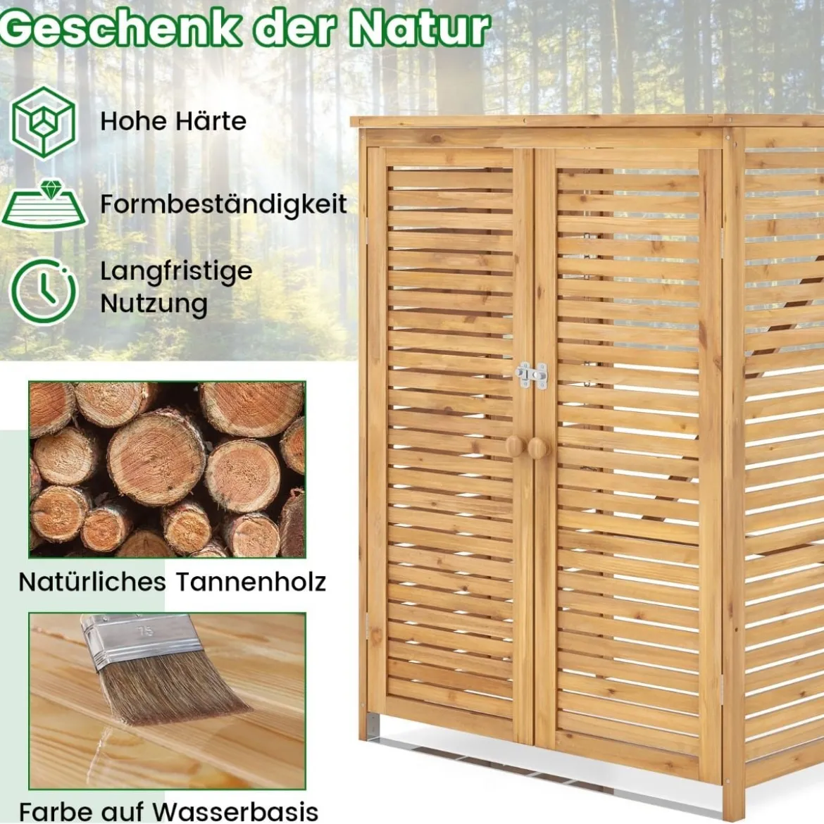 120 L Holz Mülltonnenhaus mit Öffnendem Deckel & Doppeltüren & Abschließbarem Riegel