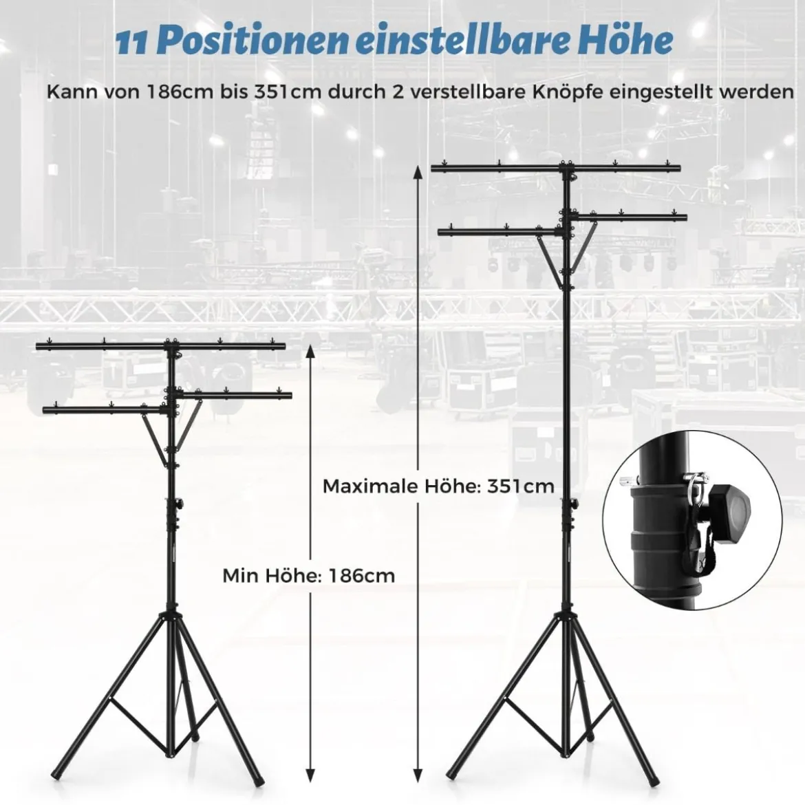 Lichtsaktiv mit robuster Basis tragbares Beleuchtungsativ mit T-Stange bis 45 kg Belastbar Schwarz