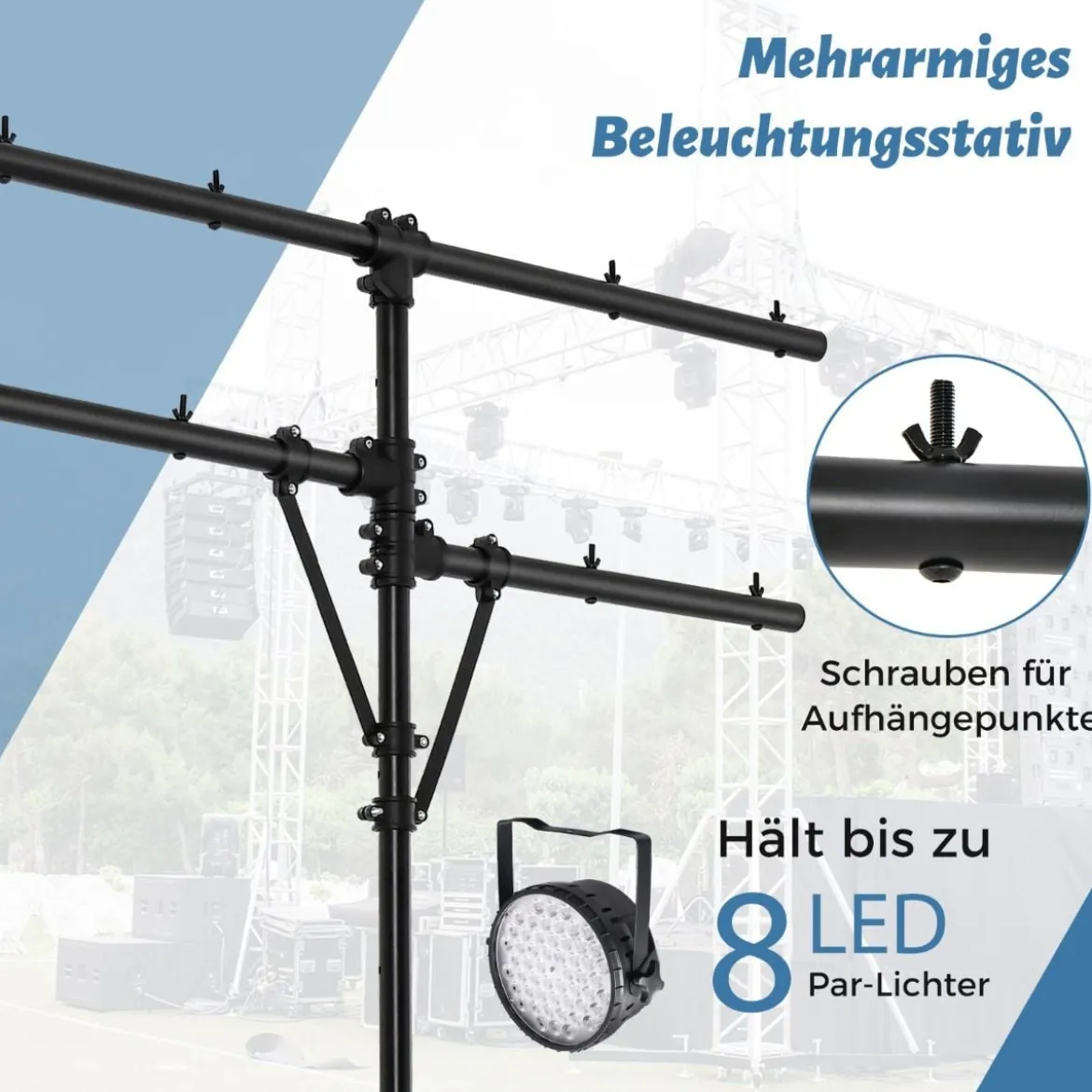 Lichtsaktiv mit robuster Basis tragbares Beleuchtungsativ mit T-Stange bis 45 kg Belastbar Schwarz