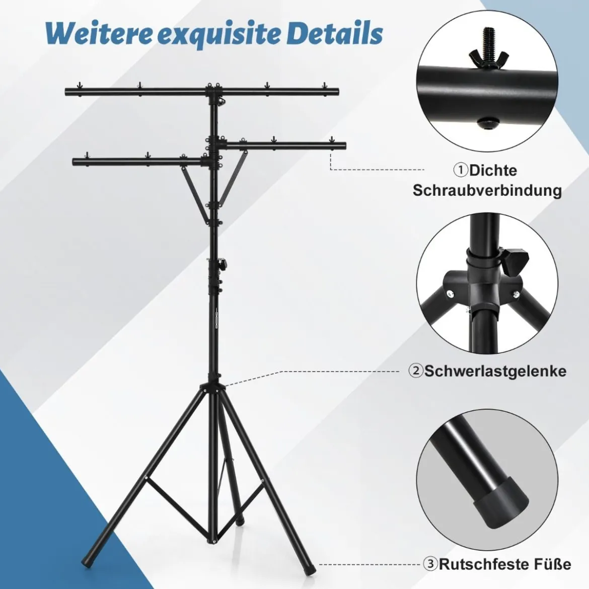 Lichtsaktiv mit robuster Basis tragbares Beleuchtungsativ mit T-Stange bis 45 kg Belastbar Schwarz