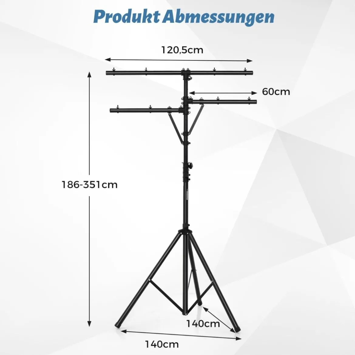 Lichtsaktiv mit robuster Basis tragbares Beleuchtungsativ mit T-Stange bis 45 kg Belastbar Schwarz