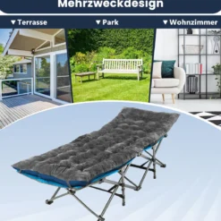 Liegenauflagen 190 x 70 x 7 cm dickes Liegestuhl-Kissen mit 4 Befestigungsbändern Bett-Befestigungstasche Grau