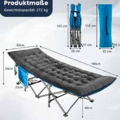 Liegenauflagen 190 x 70 x 7 cm dickes Liegestuhl-Kissen mit 4 Befestigungsbändern Bett-Befestigungstasche Grau