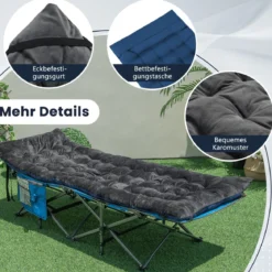 Liegenauflagen 190 x 70 x 7 cm dickes Liegestuhl-Kissen mit 4 Befestigungsbändern Bett-Befestigungstasche Grau