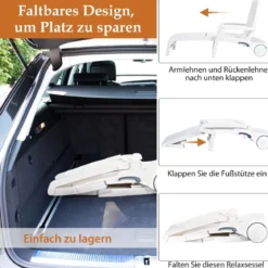 Liegestuhl für Draußen 5-Fach Verstellbare Sonnenliege Weiß
