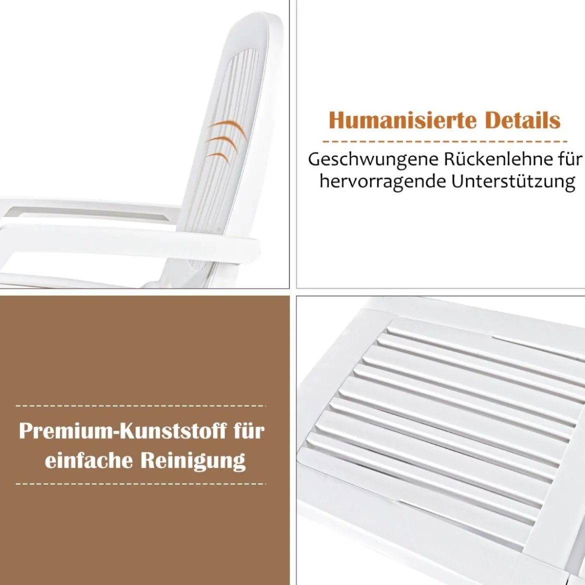 Liegestuhl für Draußen 5-Fach Verstellbare Sonnenliege Weiß