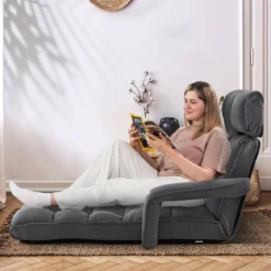 Liegestuhl Klappbares Schlafsofa mit 6 Verstellbaren Positionen 72 x 61 x 46,5 cm Dunkelgrau
