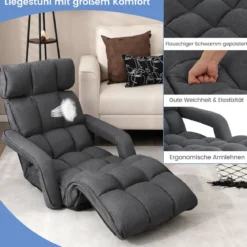 Liegestuhl Klappbares Schlafsofa mit 6 Verstellbaren Positionen 72 x 61 x 46,5 cm Dunkelgrau