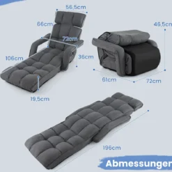 Liegestuhl Klappbares Schlafsofa mit 6 Verstellbaren Positionen 72 x 61 x 46,5 cm Dunkelgrau