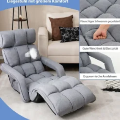 Liegestuhl Klappbares Schlafsofa mit 6 Verstellbaren Positionen 72 x 61 x 46,5 cm Grau
