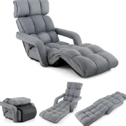 Liegestuhl Klappbares Schlafsofa mit 6 Verstellbaren Positionen 72 x 61 x 46,5 cm Grau