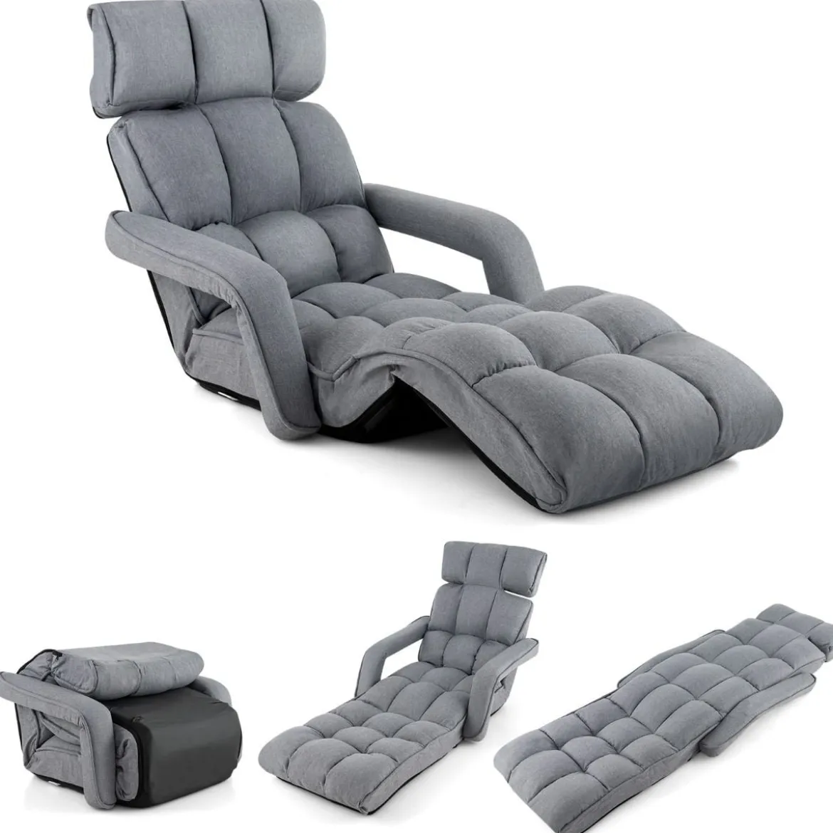 Liegestuhl Klappbares Schlafsofa mit 6 Verstellbaren Positionen 72 x 61 x 46,5 cm Grau