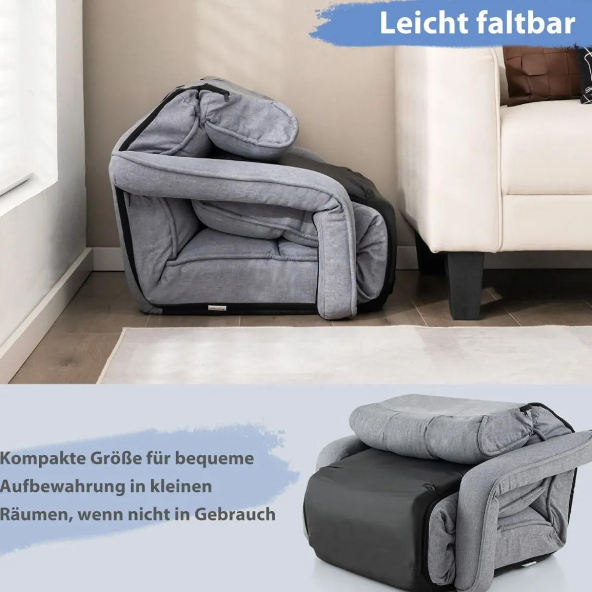 Liegestuhl Klappbares Schlafsofa mit 6 Verstellbaren Positionen 72 x 61 x 46,5 cm Grau