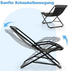 Liegestuhl Klappbar Rattan Strandliege mit Sanfter Schaukelbewegung 106 x 65 x 79 cm Grau