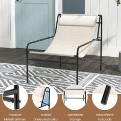 Liegestuhl Loungesessel mit Abnehmbarer Kopfstütze 94 x 62 x 76 cm Beige