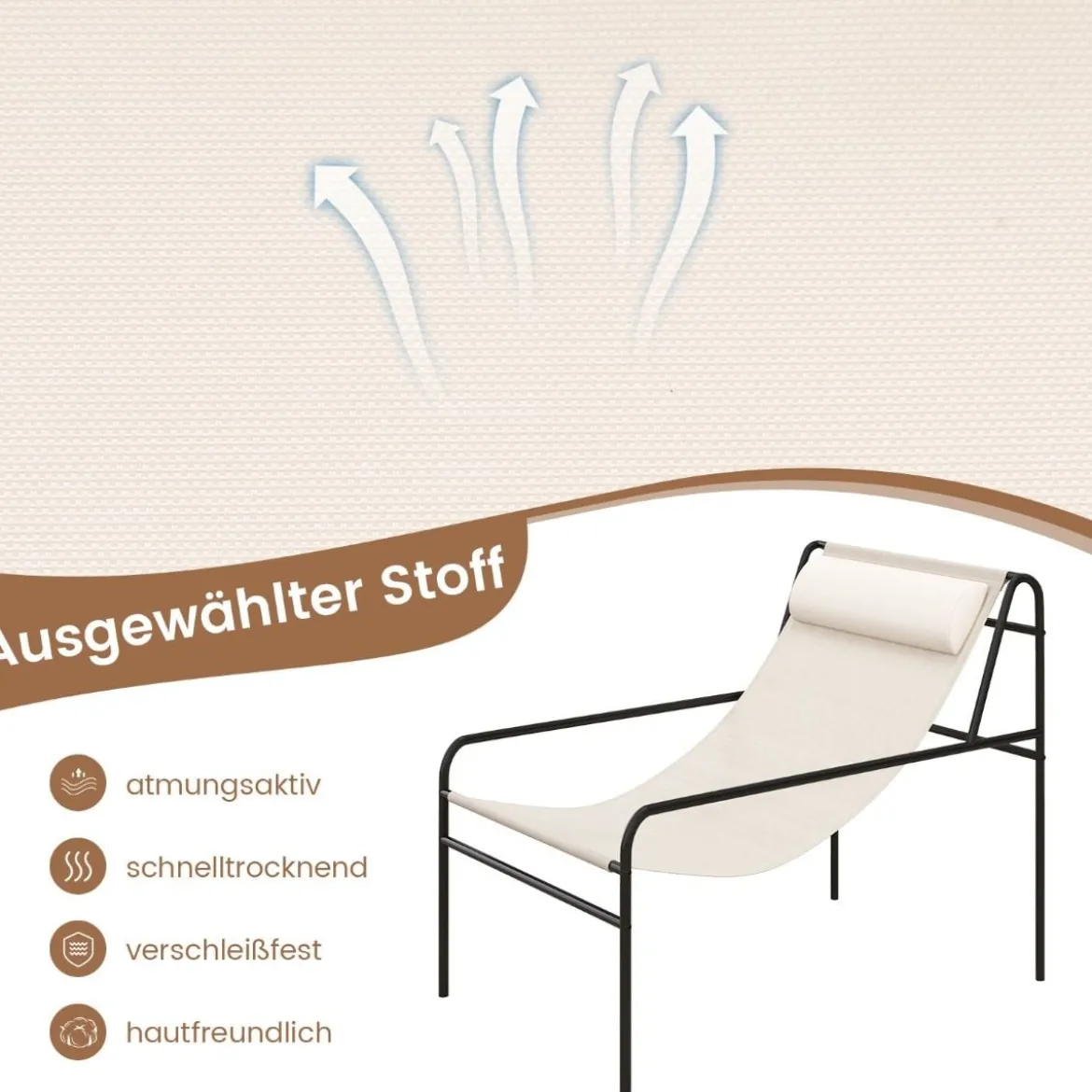 Liegestuhl Loungesessel mit Abnehmbarer Kopfstütze 94 x 62 x 76 cm Beige