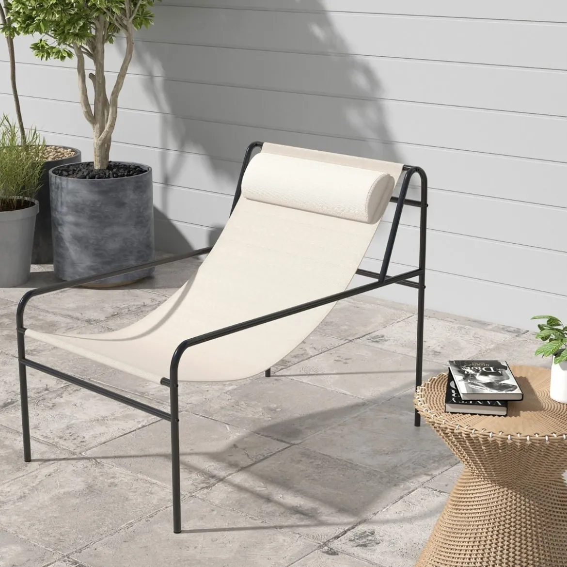 Liegestuhl Loungesessel mit Abnehmbarer Kopfstütze 94 x 62 x 76 cm Beige