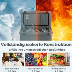 47L Isolierbox Kühlbox tragbar Wärmebehälter mit Flaschenöffner und Abflusssystem 69 x 37 x 42 cm Grau