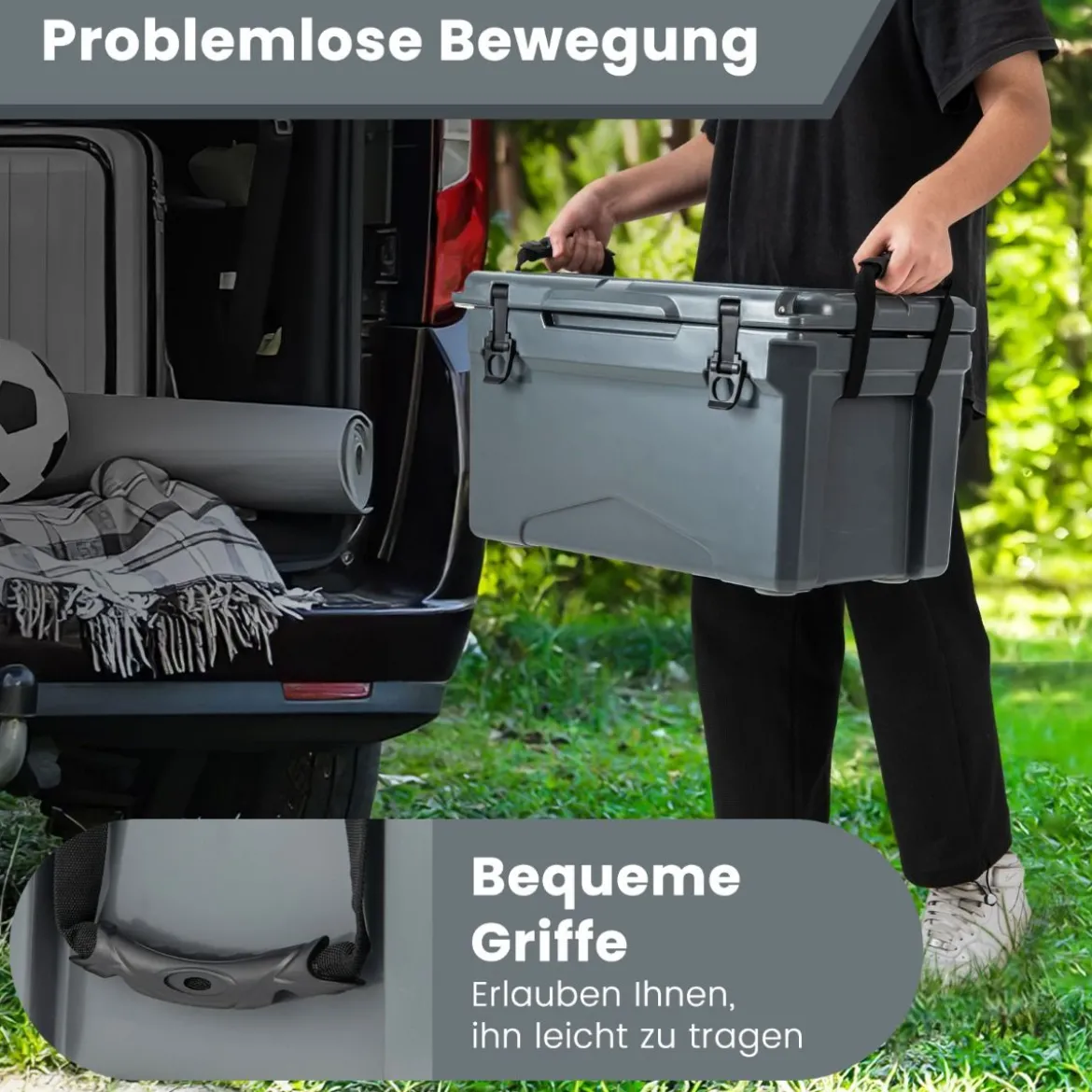 28L Isolierbox mit Flaschenöffner & Griff Tragbare Kühlbox Wärmebehälter für Camping Grau