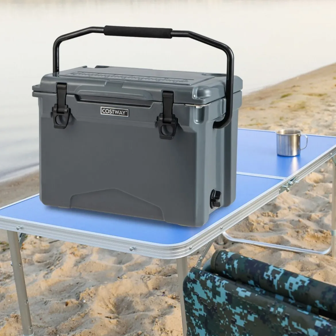 23L Isolierbox mit Flaschenöffner & Griff Tragbare Kühlbox Wärmebehälter für Camping Grau